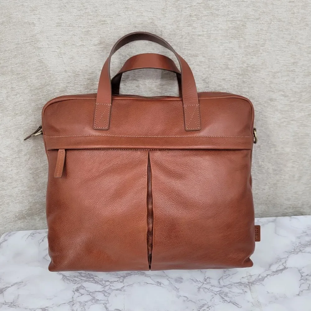 Fossil Leather Brief Workbag Cognac Breifcase Bag
